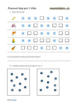 Pracovní listy 1. třída - matematika - počítání do 10 - řady