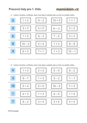 Pracovní listy 1. třída - matematika - počítání do 10 - stejný součet