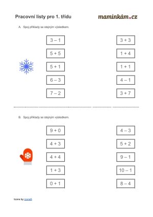 Pracovní listy 1. třída - matematika - počítání do 10 - stejný výsledek