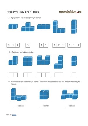 Pracovní listy 1. třída - matematika - počítání do 10 - kostky lehčí