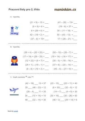 Pracovní listy 2. třída - matematika - sčítání a odčítání do 50 - příklady se závorkami