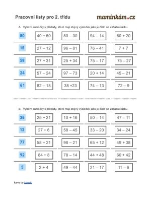Pracovní listy 2. třída - matematika - počítání do 100 - stejný výsledek.jpg