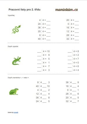 Pracovní listy 2. třída - matematika - dělení 4 - příklady