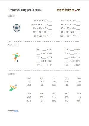 Pracovní listy 3. třída - matematika - sčítání a odčítání do 1000 - příklady III