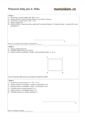 Pracovní listy 4. třída - matematika - geometrie - konstrukční úlohy