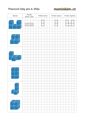 Pracovní listy 4. třída - matematika - plán stavby, pohled shora, zleva, zprava a zepředu I