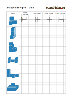 Pracovní listy 4. třída - matematika - plán stavby, pohled shora, zleva, zprava a zepředu II